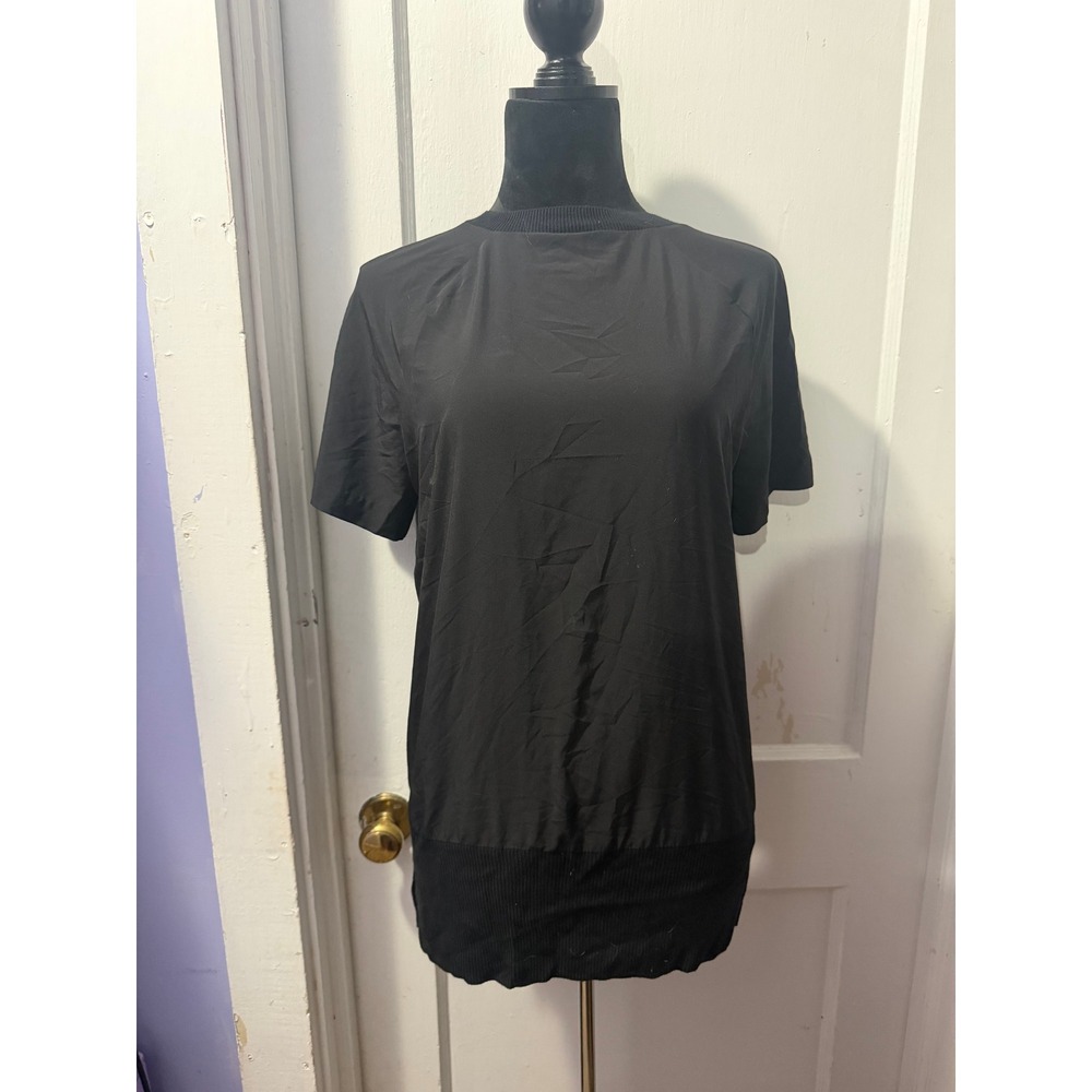 Athleta Women Black Short Sleeve Ribbed Hem Crew Neck Active Top XS